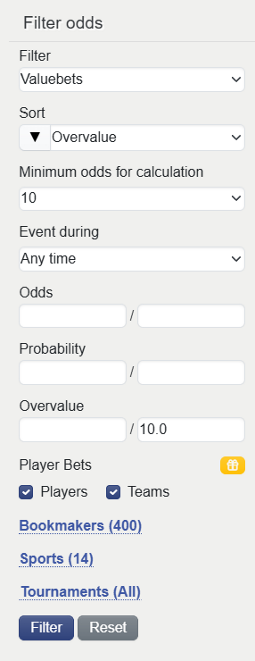 Valuebets filter
